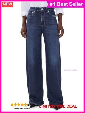 Wide Leg High Rise French Terry Sweatpants Denim Print Comfort